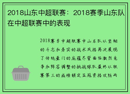 2018山东中超联赛：2018赛季山东队在中超联赛中的表现