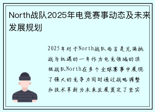 North战队2025年电竞赛事动态及未来发展规划